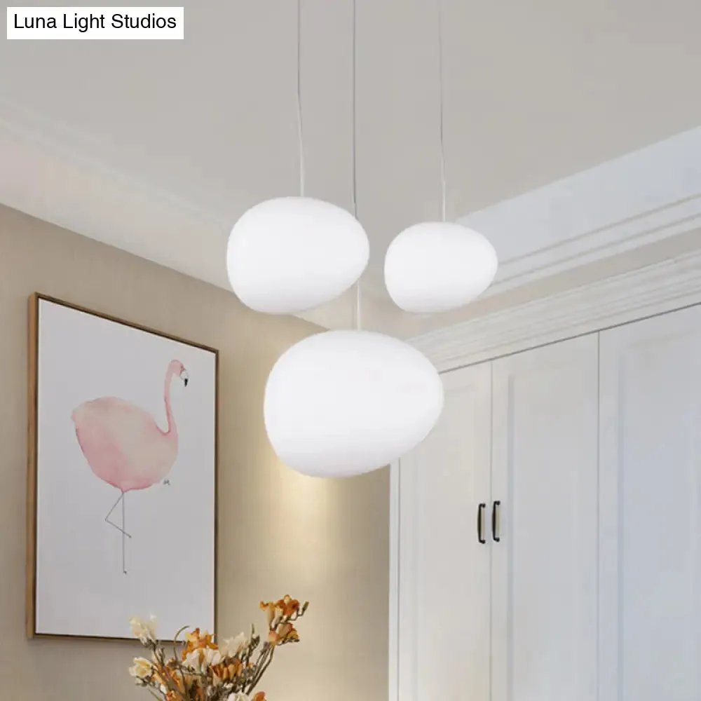 Floating Pebble Dining Room Pendant Lamp Cream Glass 1 Head Minimalist Hanging Ceiling Light in White, 9"/12.5"/18" Wide