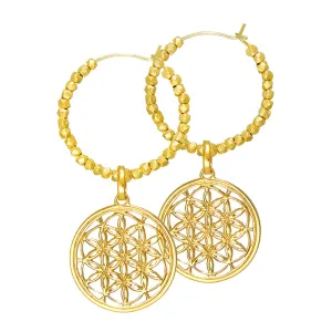 Flower of Life hoop earrings with beads gold-perfect