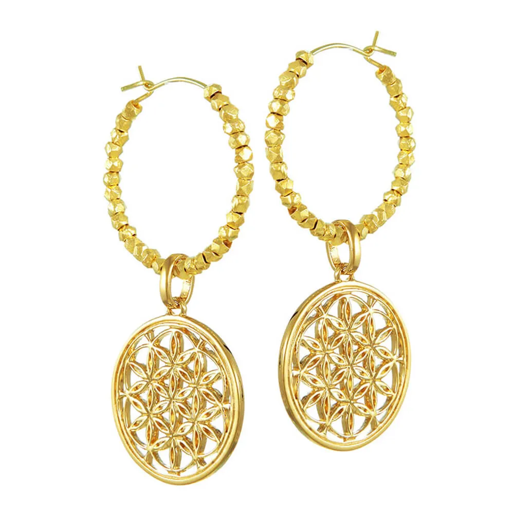 Flower of Life hoop earrings with beads gold-perfect