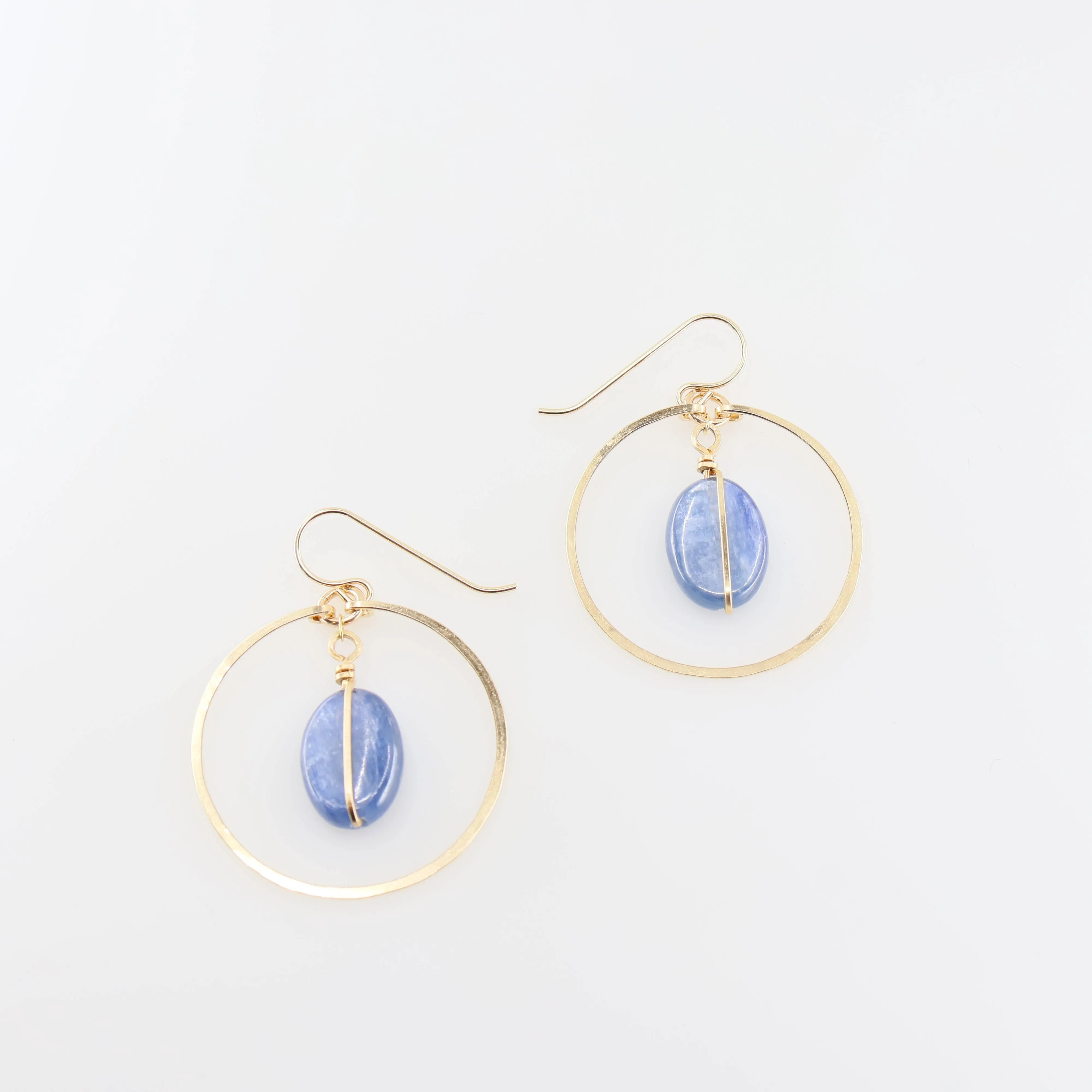 Forged Circle Earrings with Oval Kyanite