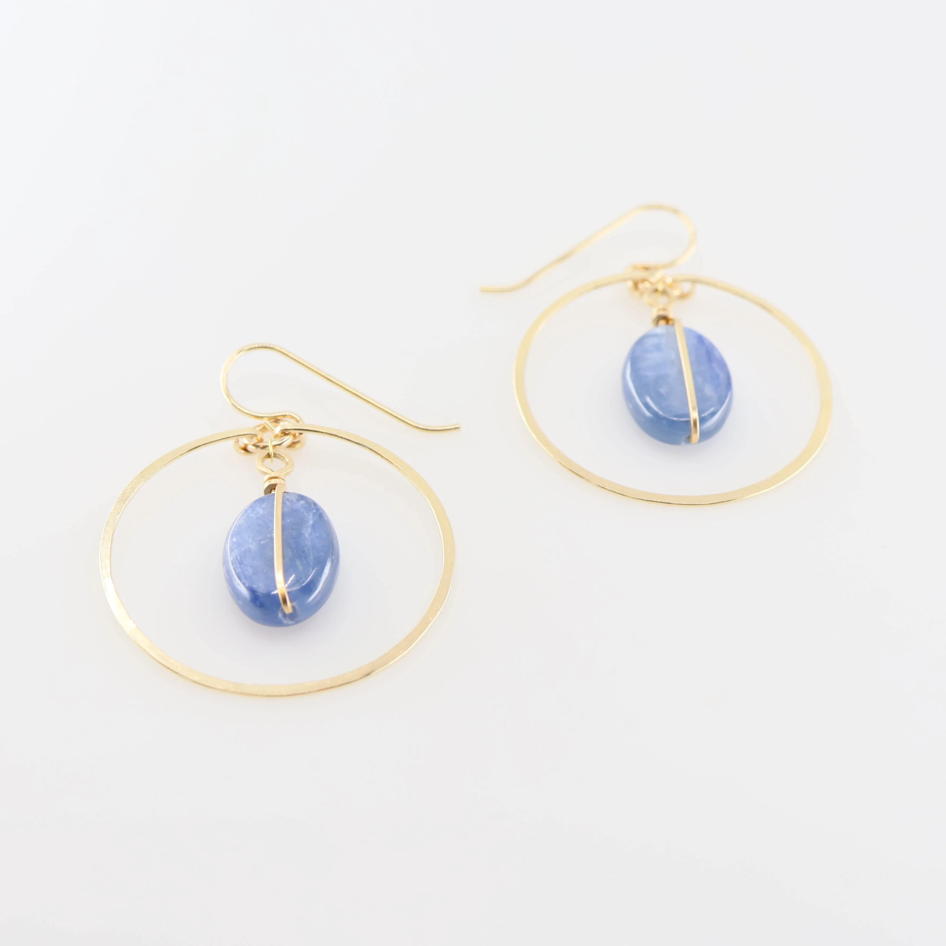 Forged Circle Earrings with Oval Kyanite