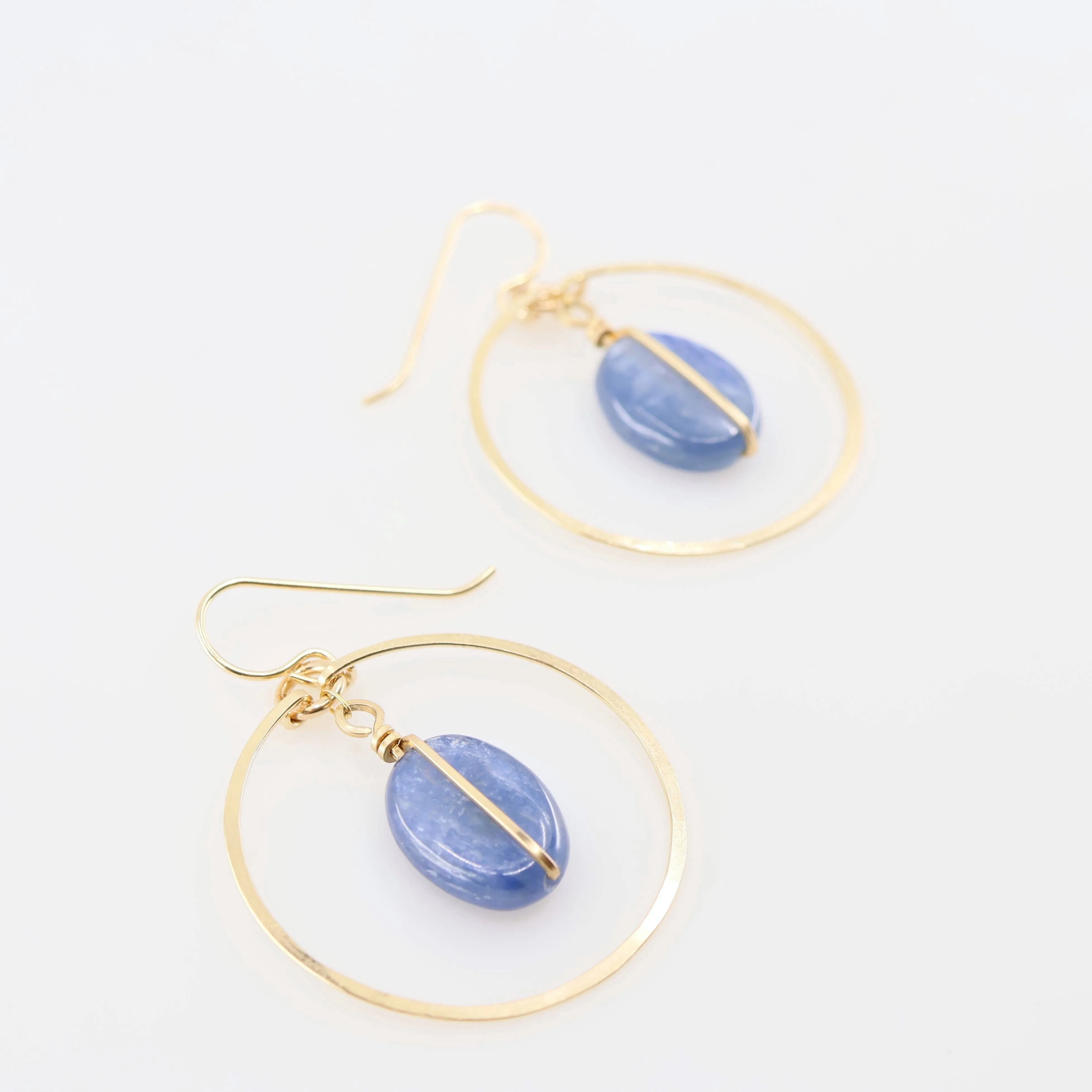 Forged Circle Earrings with Oval Kyanite
