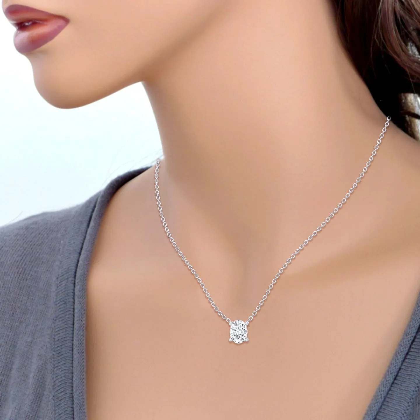 Four Prong Oval Solitaire Diamond Pendant