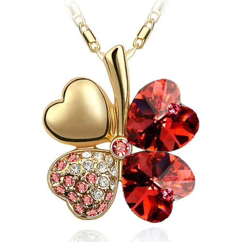 free shipping charms women accessories quality Austrian Crystal lover 4 four Leaf Leaves Clover necklace pendant fashion jewelry