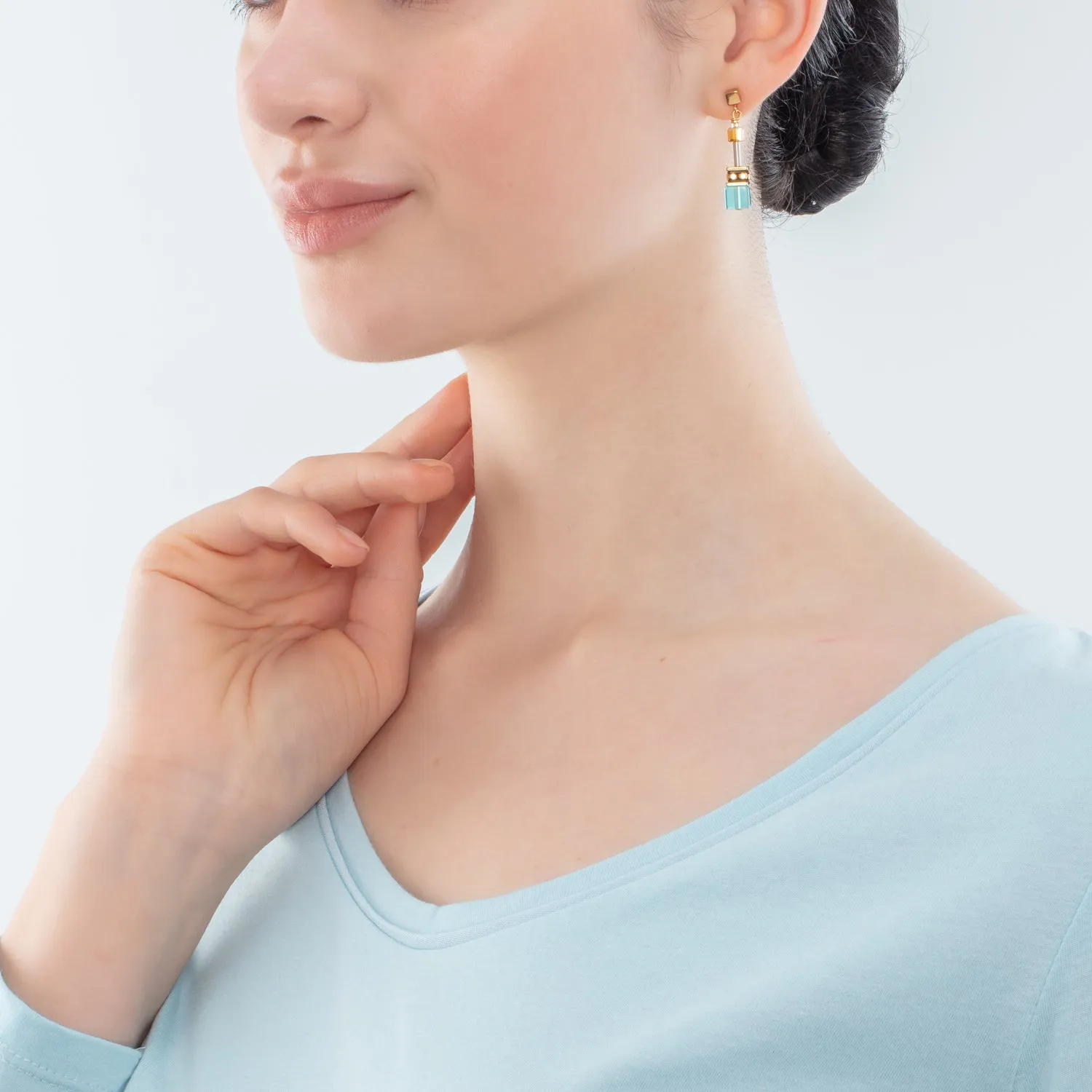 GeoCUBE® Iconic earrings gold turquoise