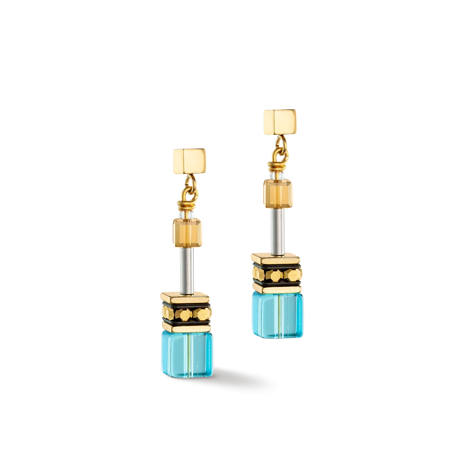 GeoCUBE® Iconic earrings gold turquoise