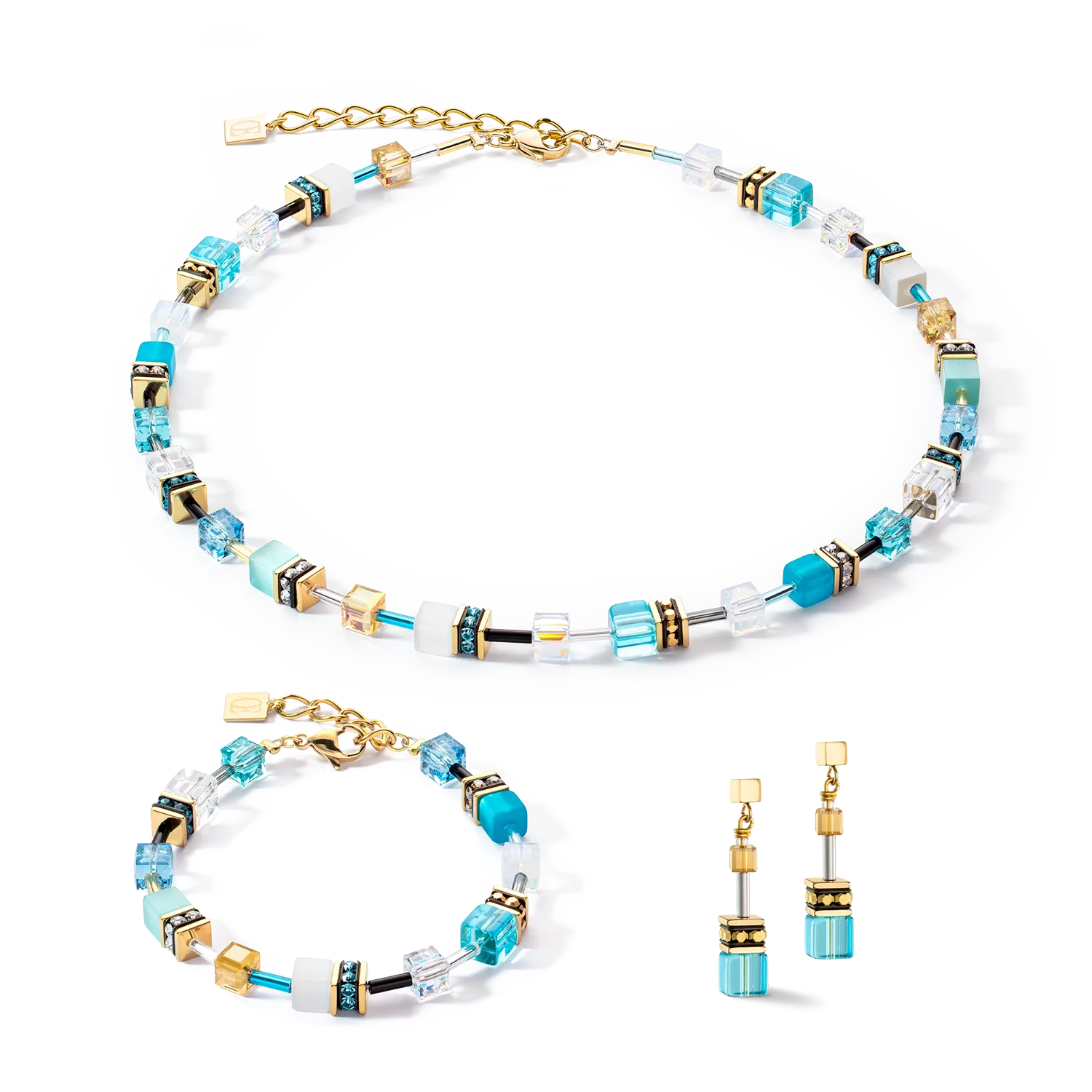 GeoCUBE® Iconic earrings gold turquoise