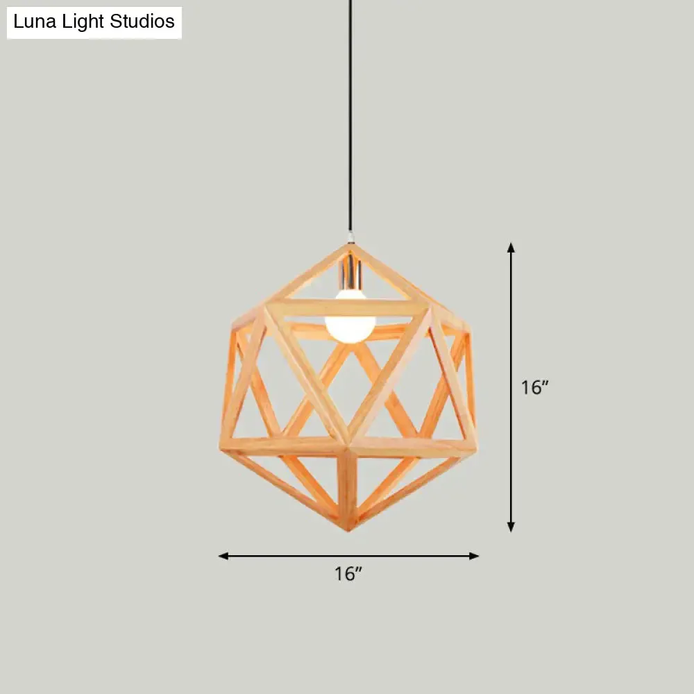 Geometric Wooden Pendant Lamp - Minimalist Single Ceiling Light for Restaurants