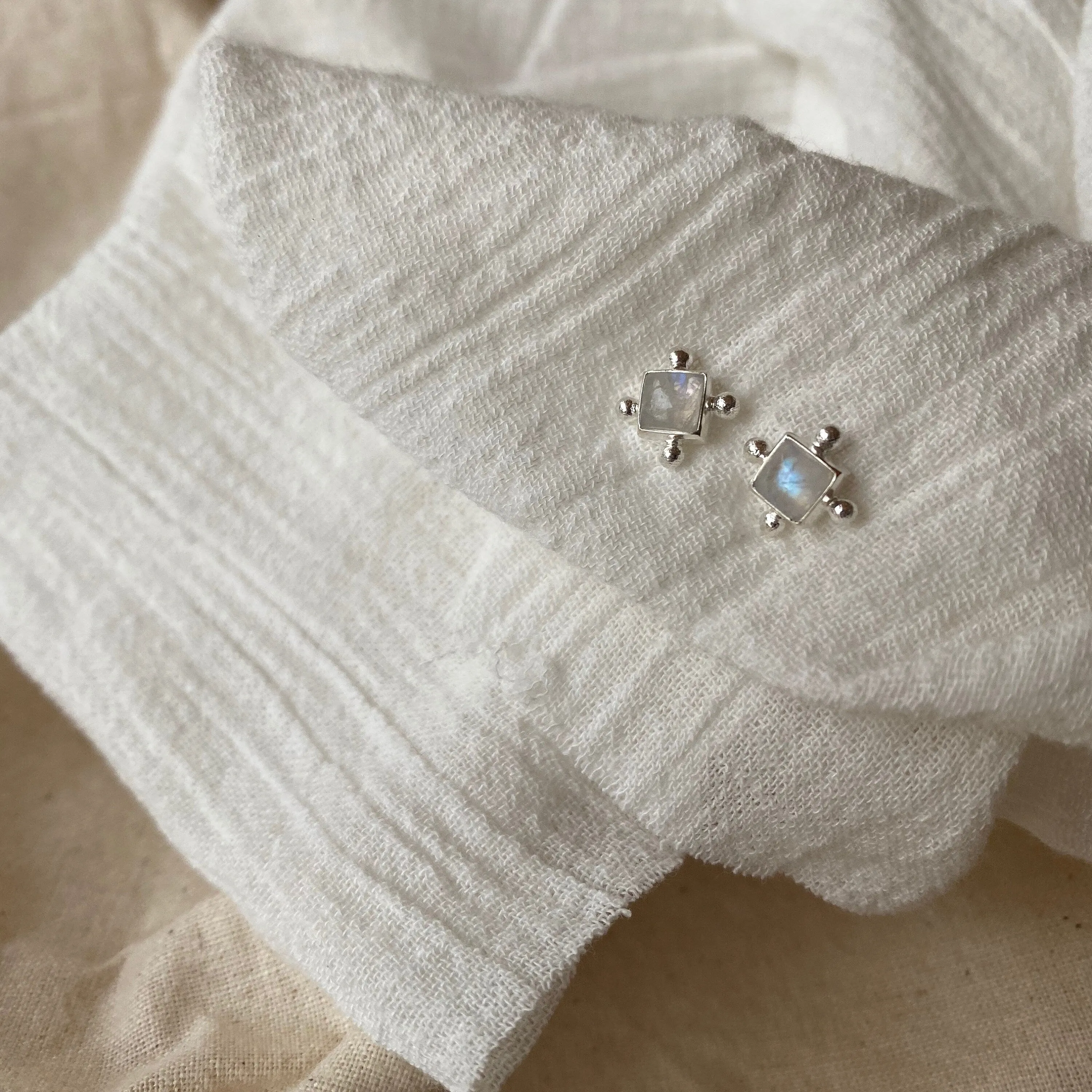 Gia Sterling Silver Rainbow Moonstone Studs