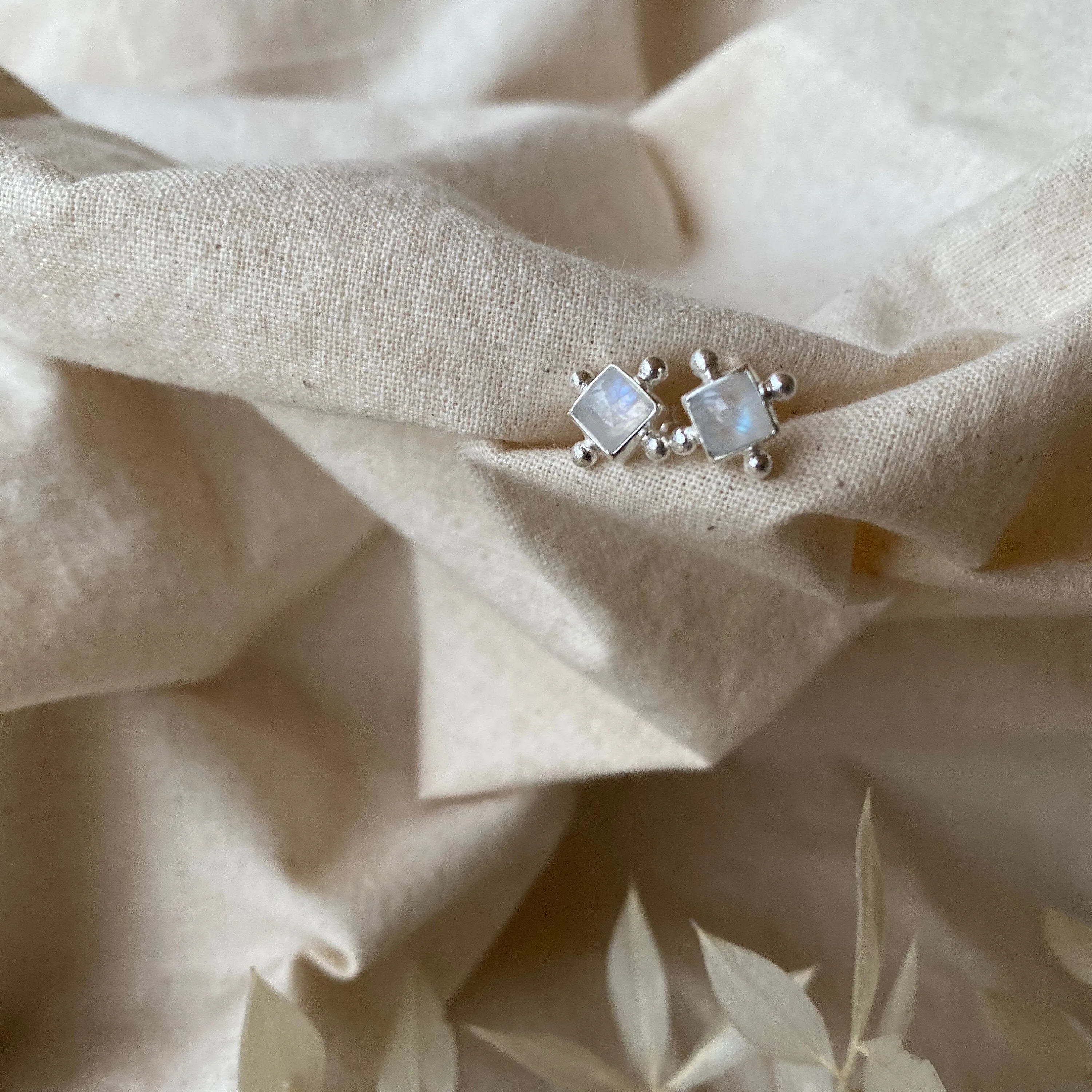 Gia Sterling Silver Rainbow Moonstone Studs