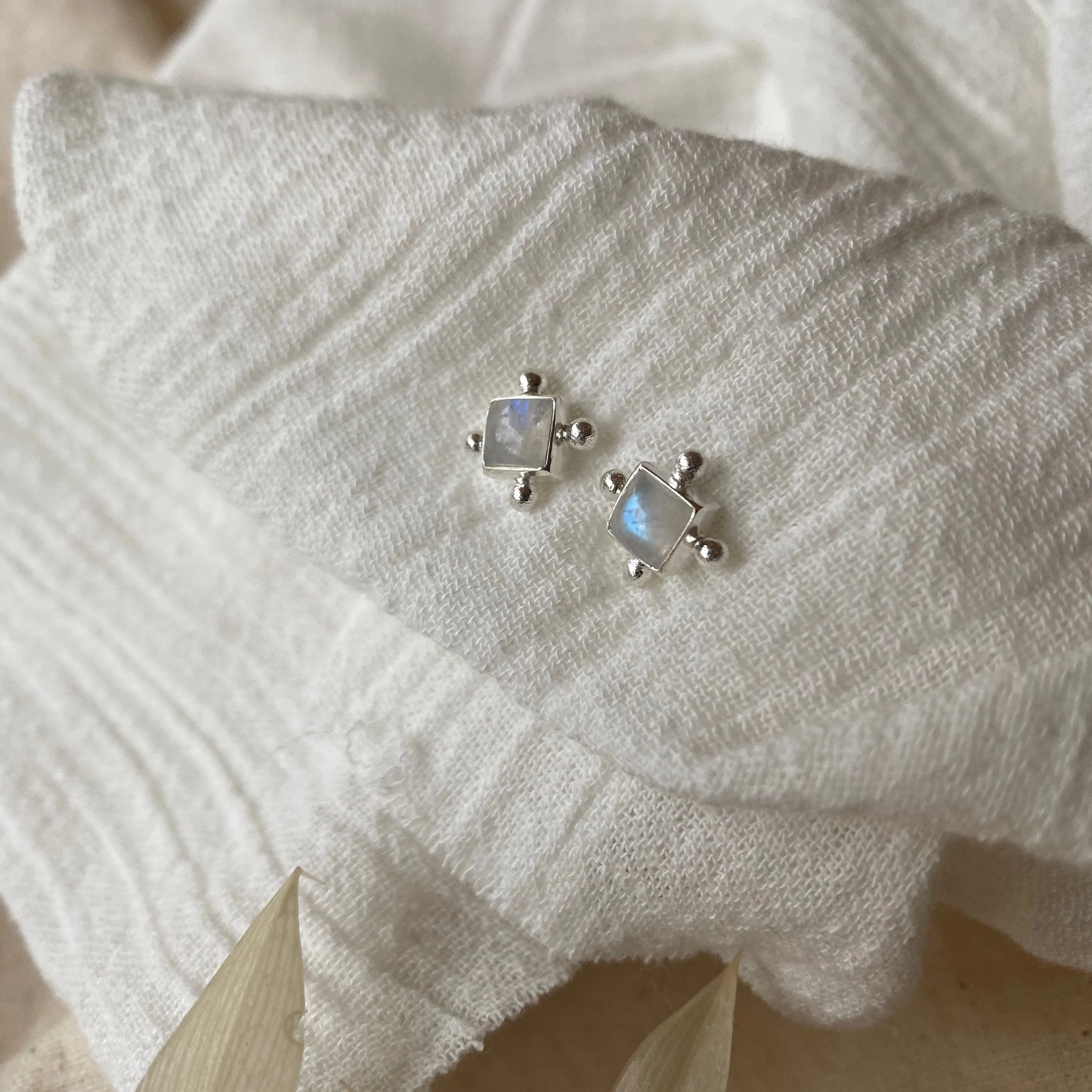 Gia Sterling Silver Rainbow Moonstone Studs