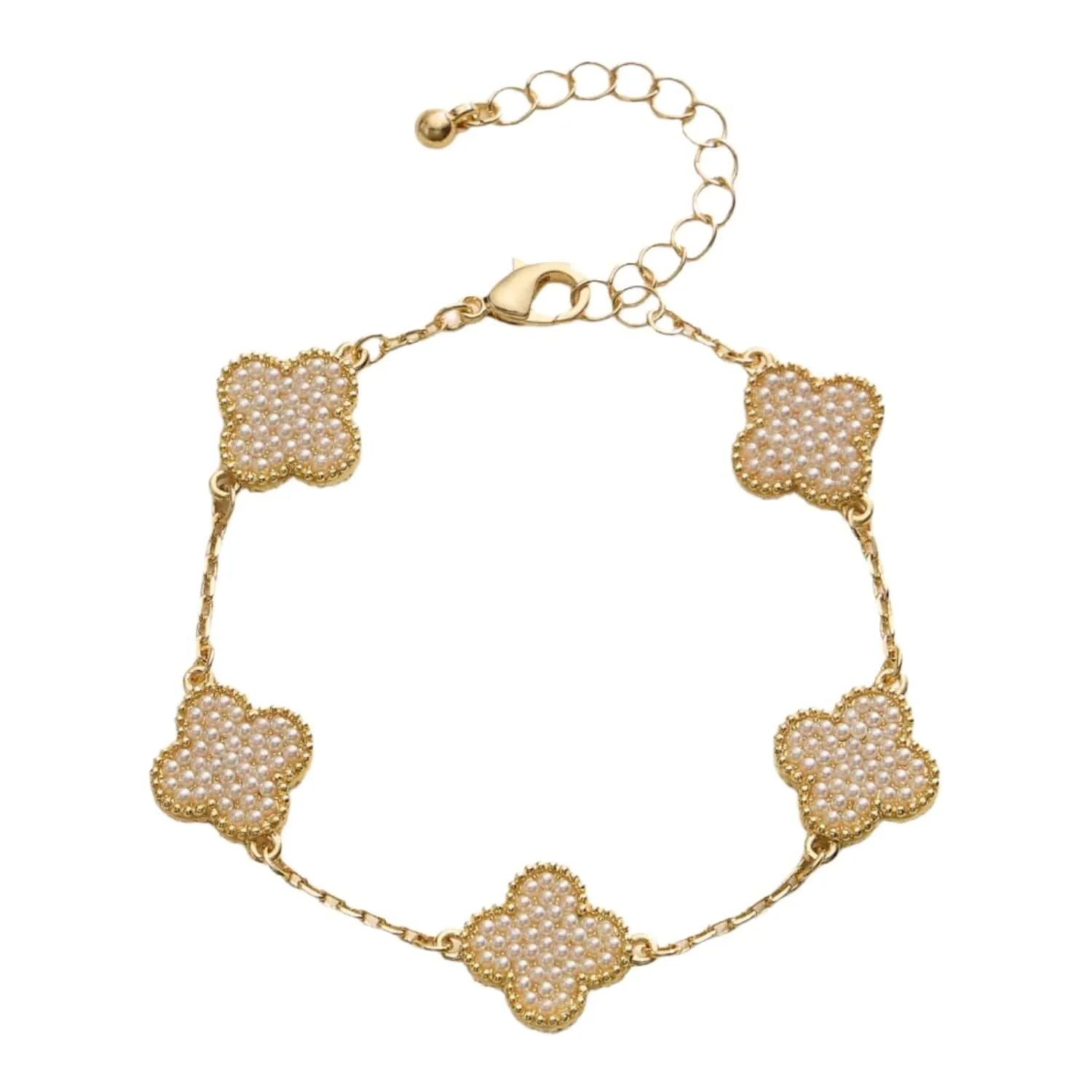 Gold Clover Pearl Accents Bracelet