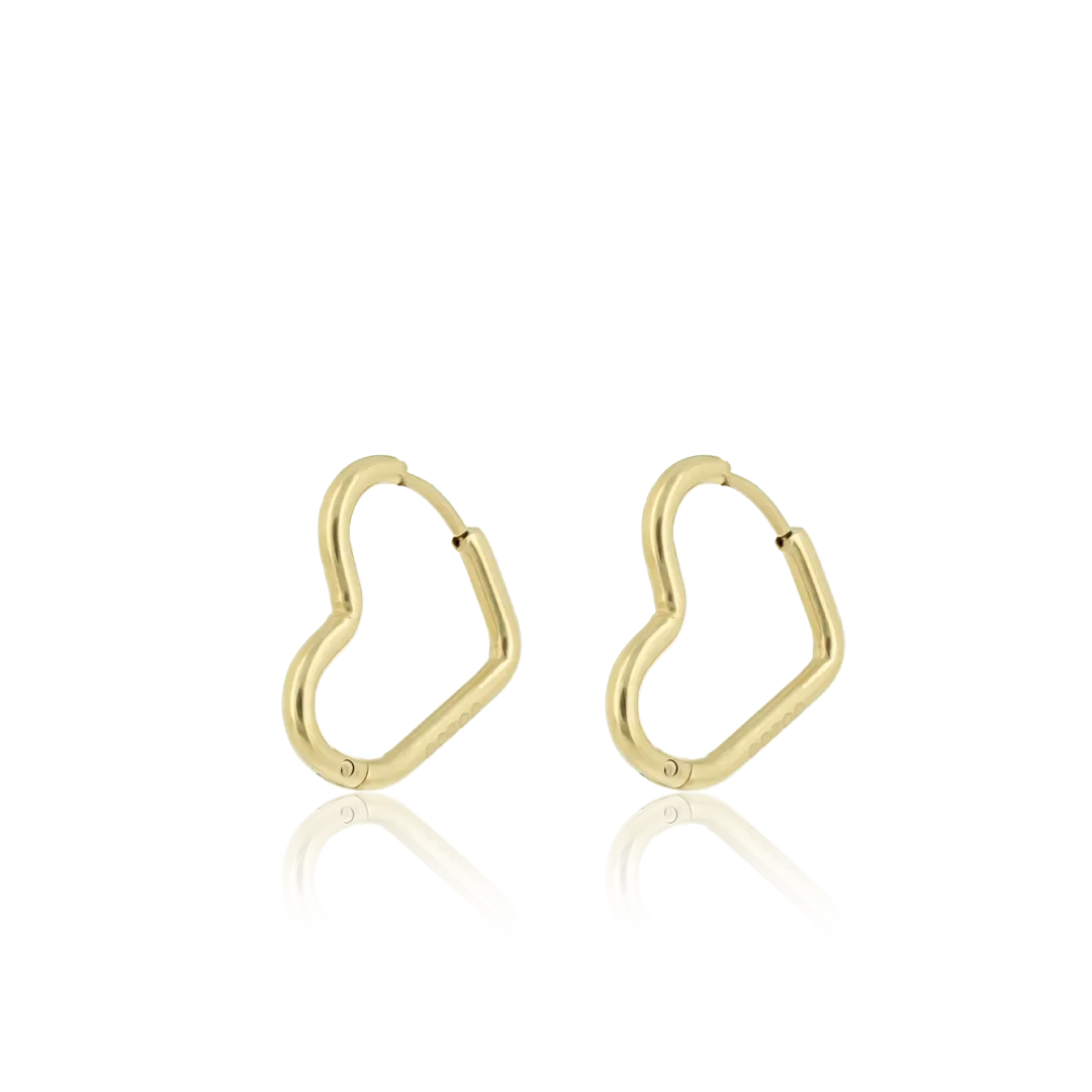 Gold coloured hoop earrings with a heart shape