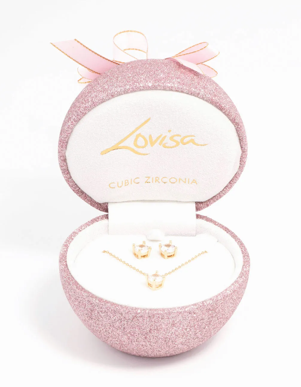 Gold Cubic Zirconia Necklace & Stud Earrings Set