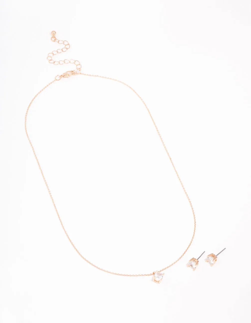Gold Cubic Zirconia Necklace & Stud Earrings Set