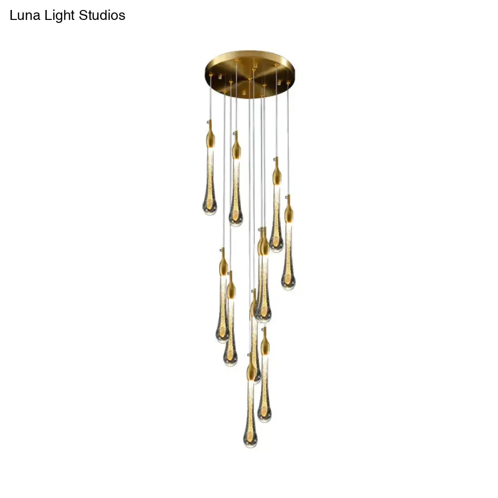 Gold Droplet Stairs Pendant Light with Water Glass: Modernist Hanging Lamp Kit