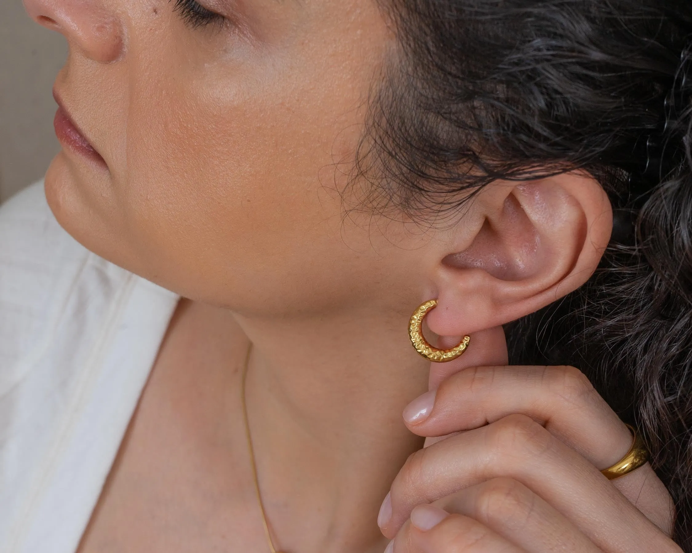 Gold Hammered Hoop Earrings