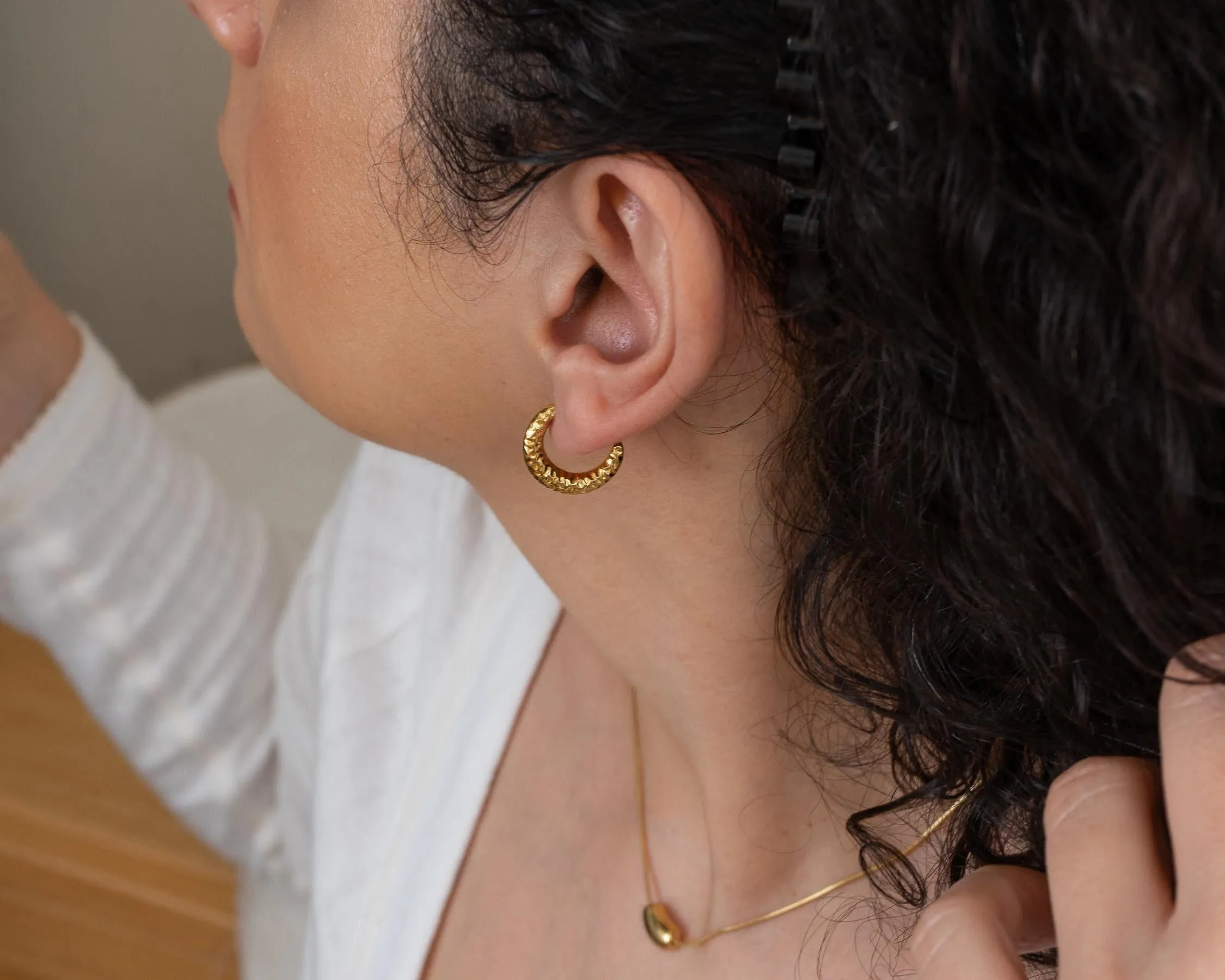 Gold Hammered Hoop Earrings