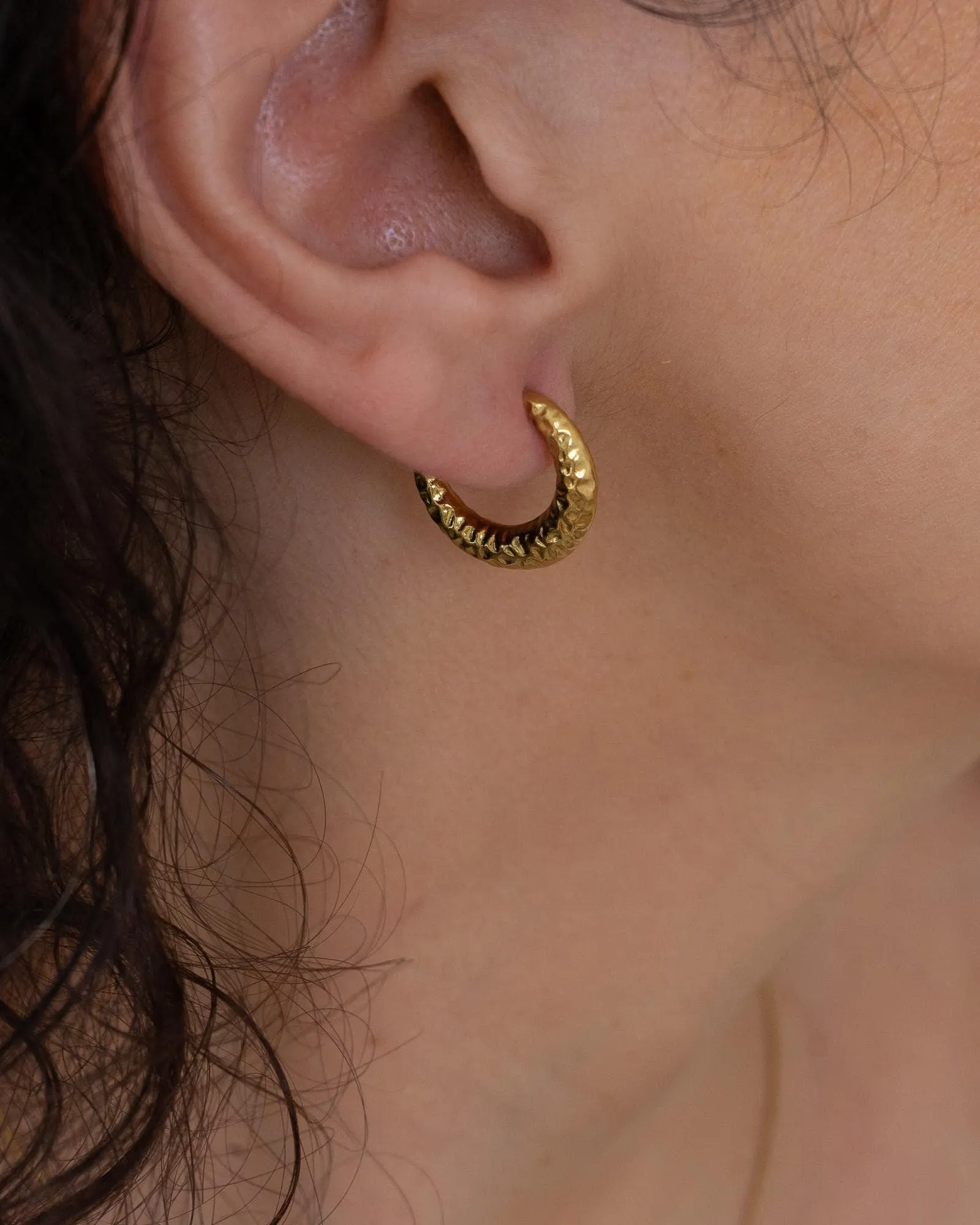 Gold Hammered Hoop Earrings