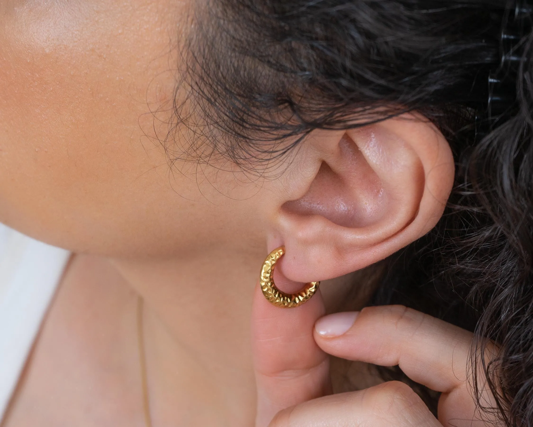 Gold Hammered Hoop Earrings