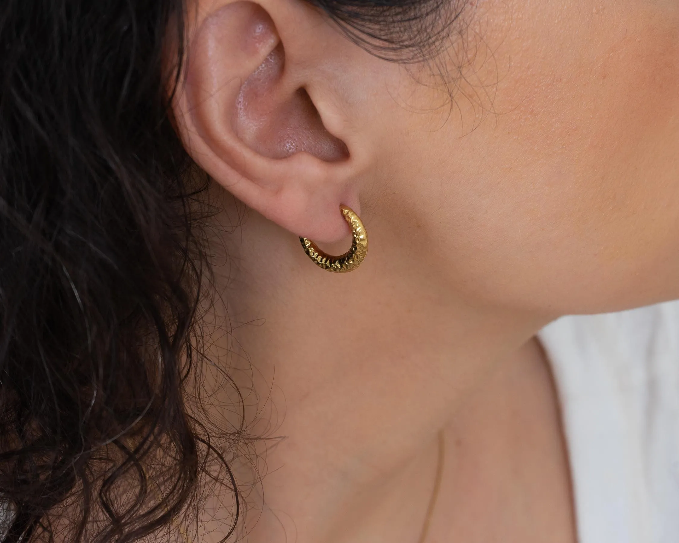 Gold Hammered Hoop Earrings