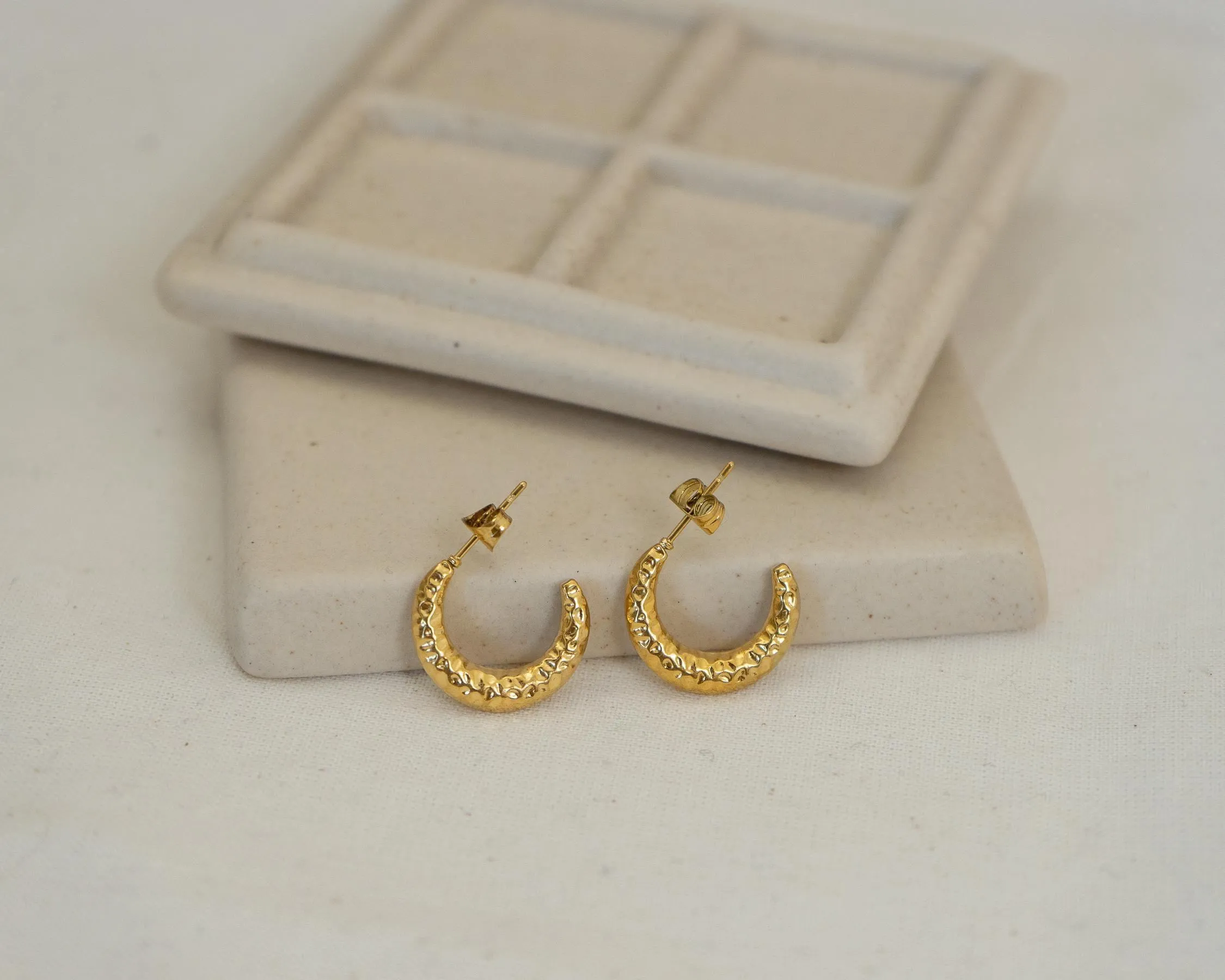 Gold Hammered Hoop Earrings