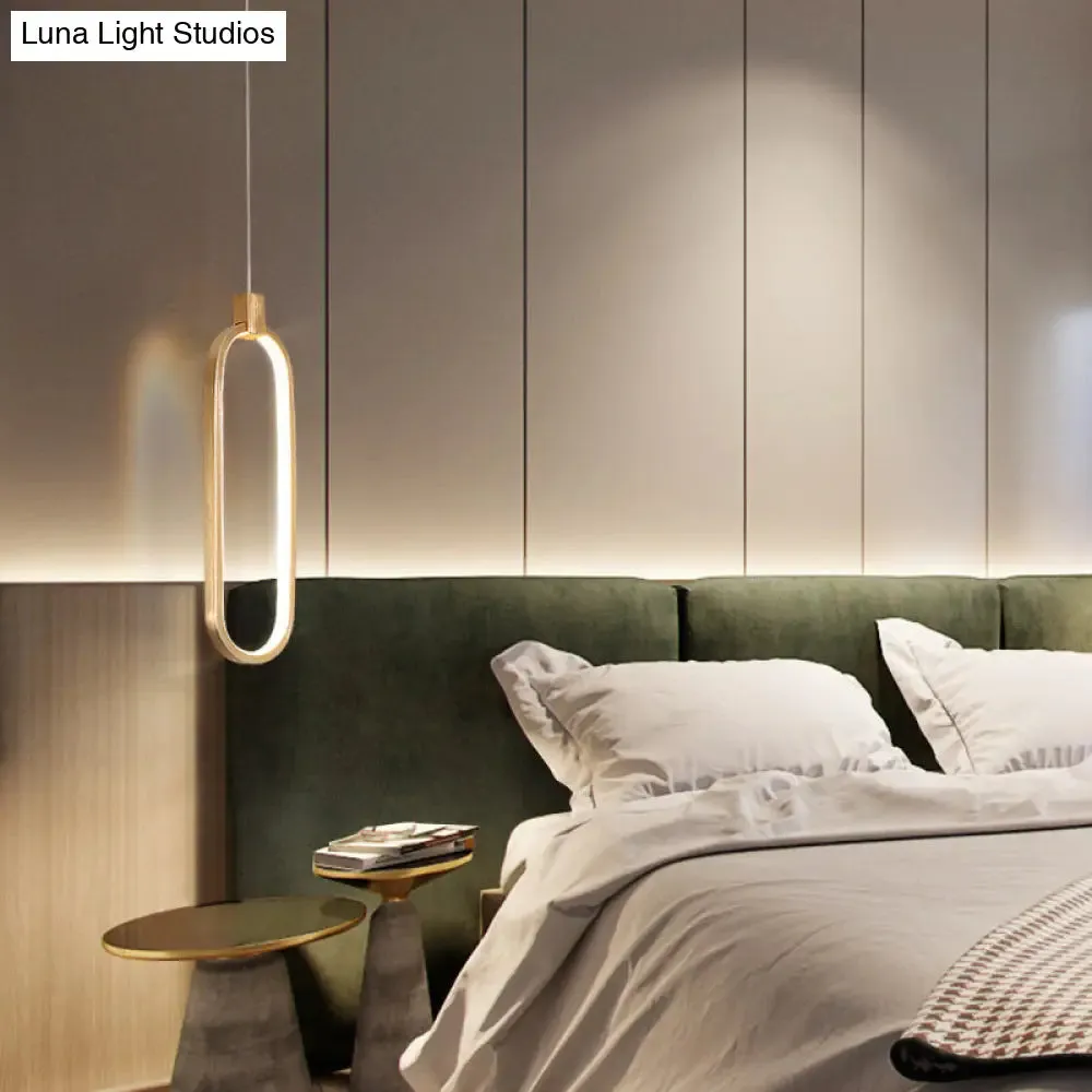 Gold LED Bedroom Pendant Light - Single Head Metal Ceiling Hanging Pendant