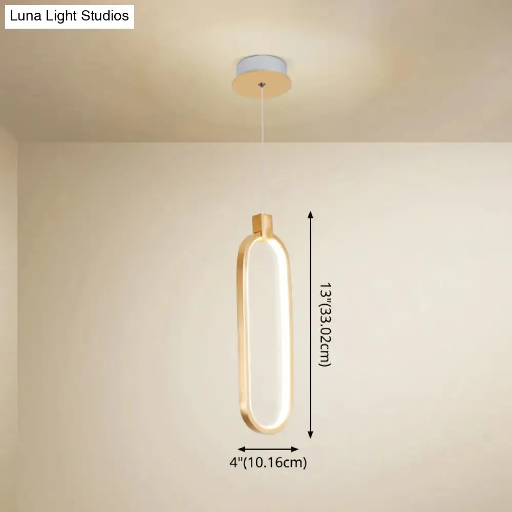 Gold LED Bedroom Pendant Light - Single Head Metal Ceiling Hanging Pendant