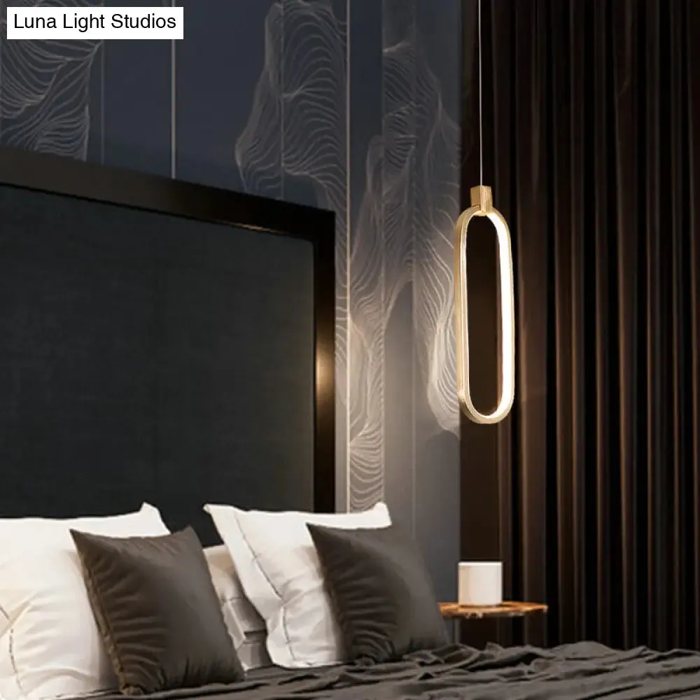 Gold LED Bedroom Pendant Light - Single Head Metal Ceiling Hanging Pendant