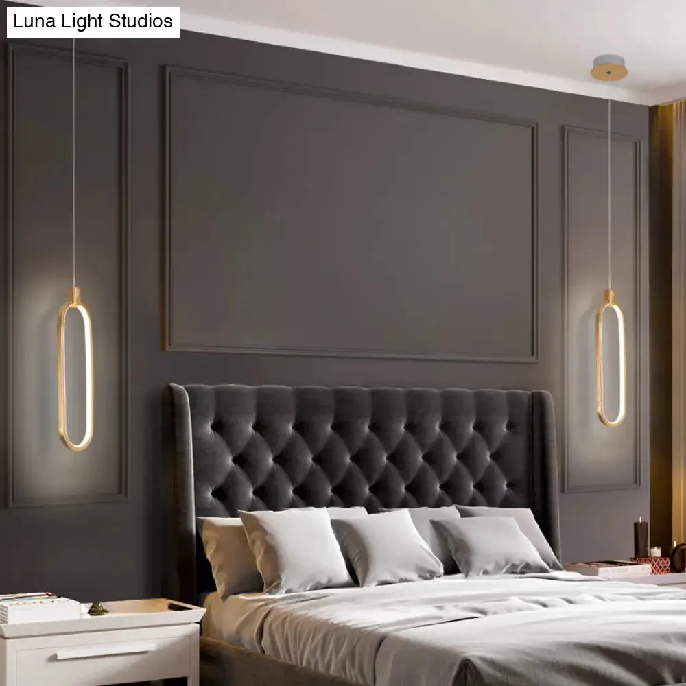 Gold LED Bedroom Pendant Light - Single Head Metal Ceiling Hanging Pendant