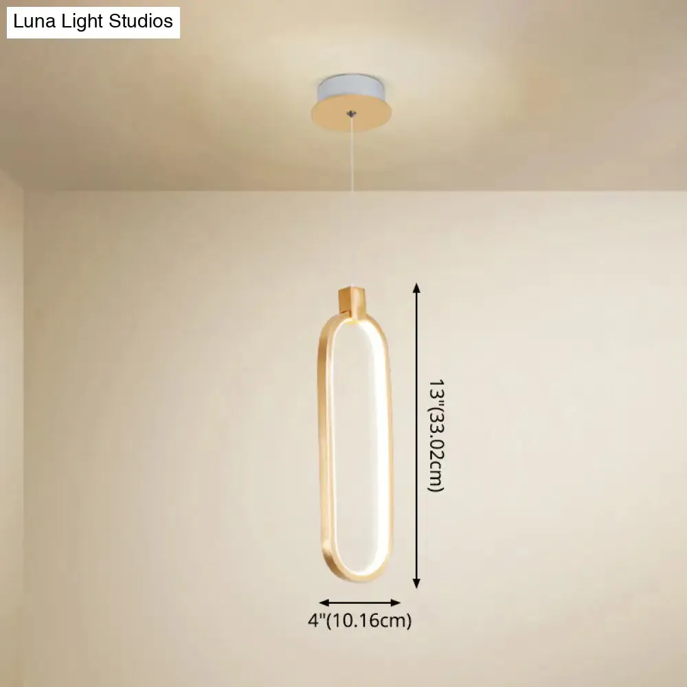 Gold LED Bedroom Pendant Light - Single Head Metal Ceiling Hanging Pendant