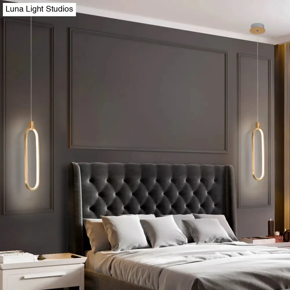 Gold LED Bedroom Pendant Light - Single Head Metal Ceiling Hanging Pendant