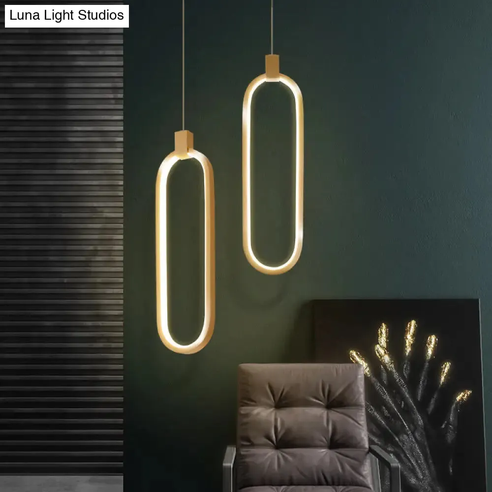 Gold LED Bedroom Pendant Light - Single Head Metal Ceiling Hanging Pendant