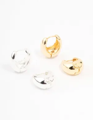 Gold Plated & Silver Plated Gradual Huggie Earrings 2-Pack