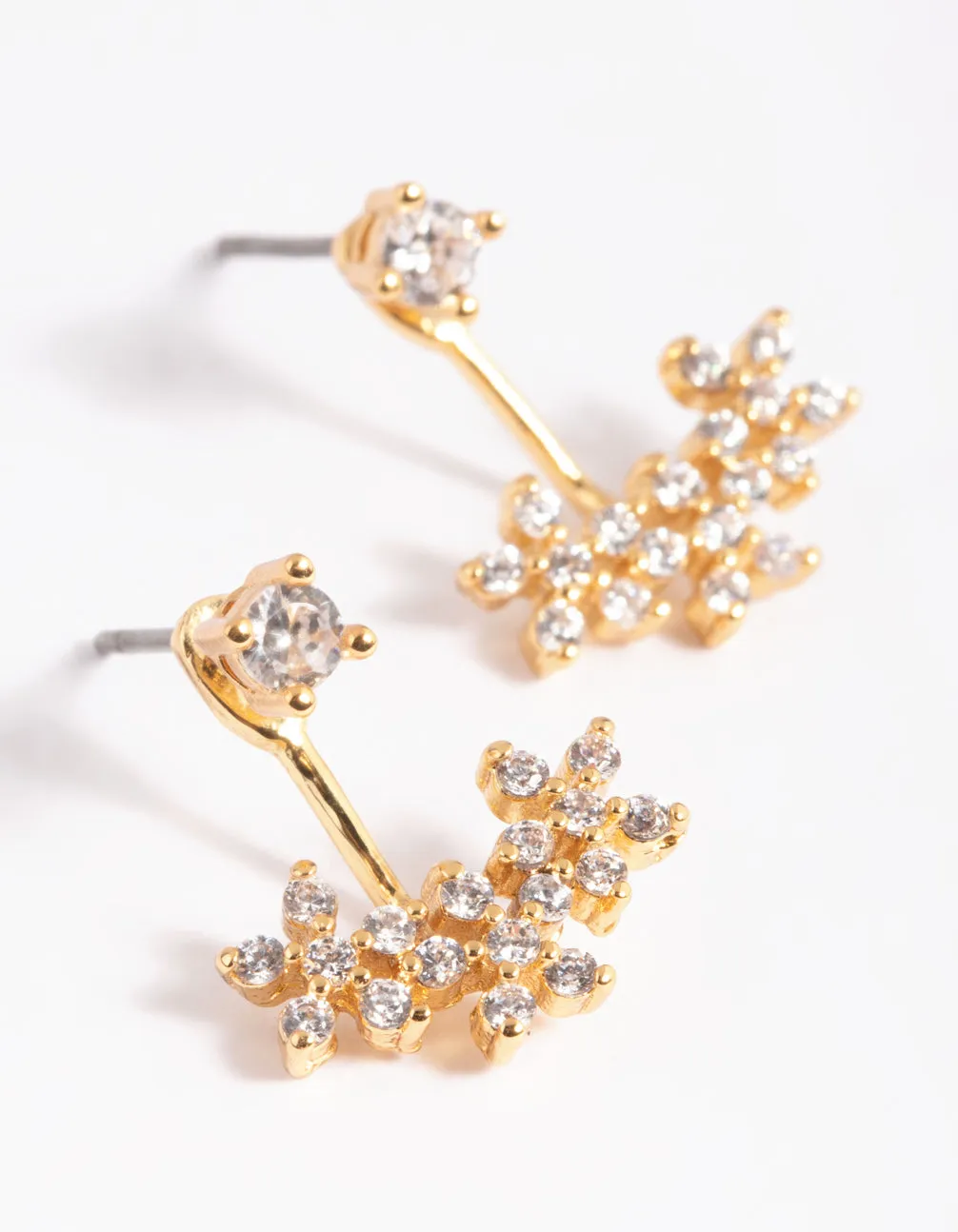 Gold Plated Cubic Zirconia Flower Jacket Earrings