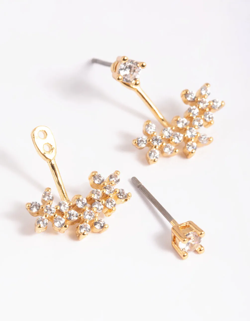 Gold Plated Cubic Zirconia Flower Jacket Earrings