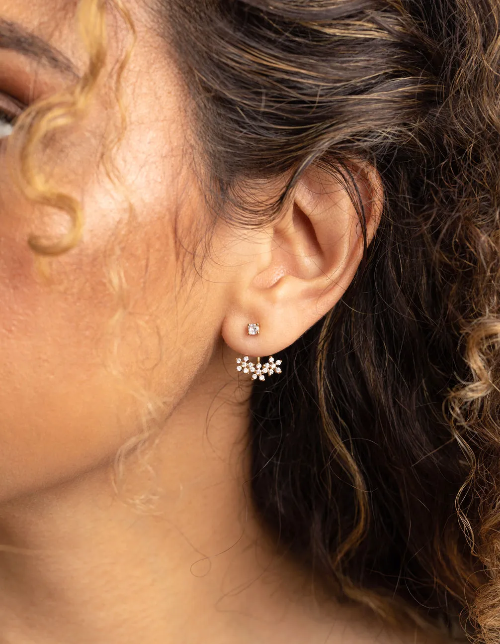 Gold Plated Cubic Zirconia Flower Jacket Earrings