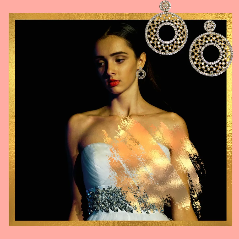 Gold Plated Galaxy dangler earrings with cubic zirconia