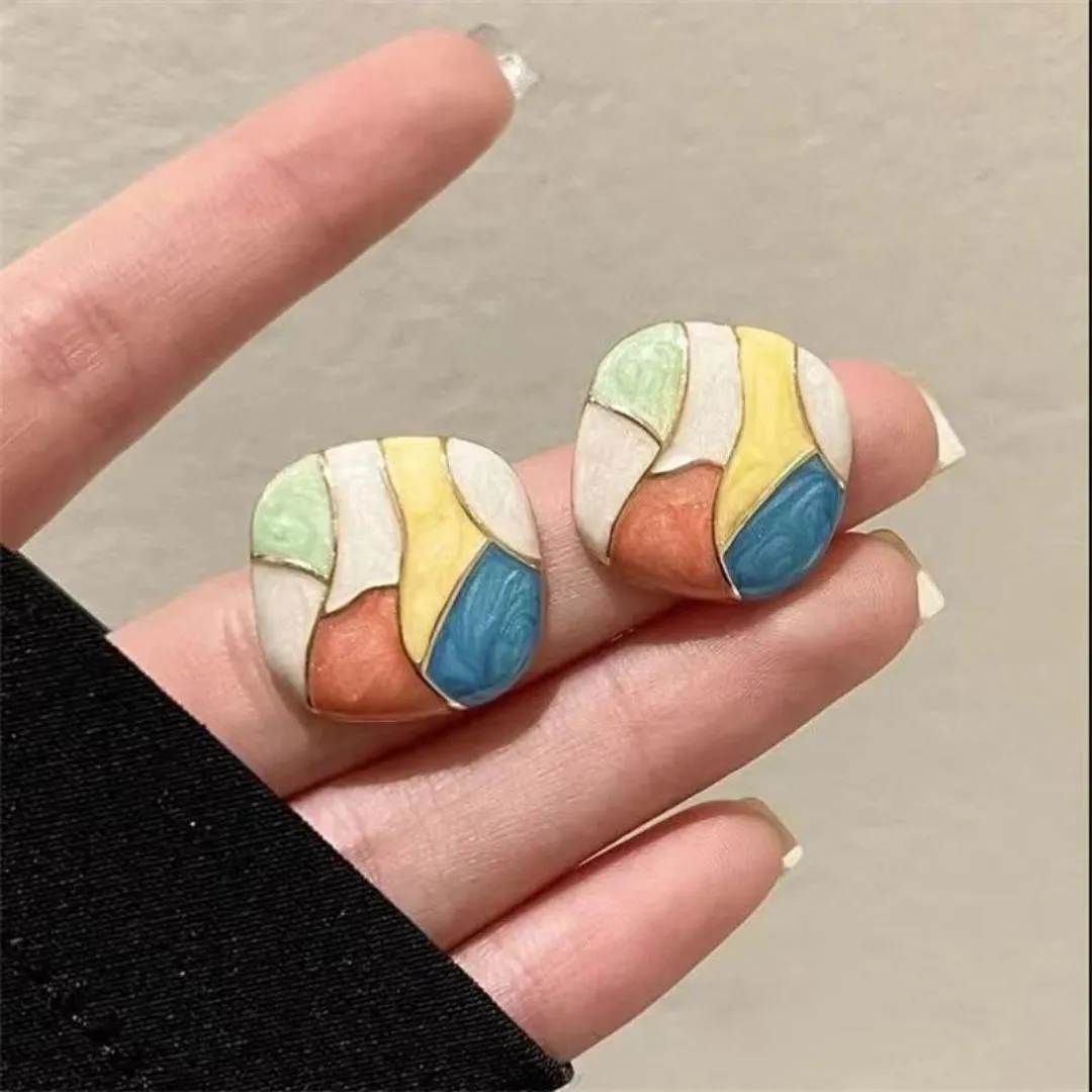 Gold Plated Multi-color Cube Stud Earring