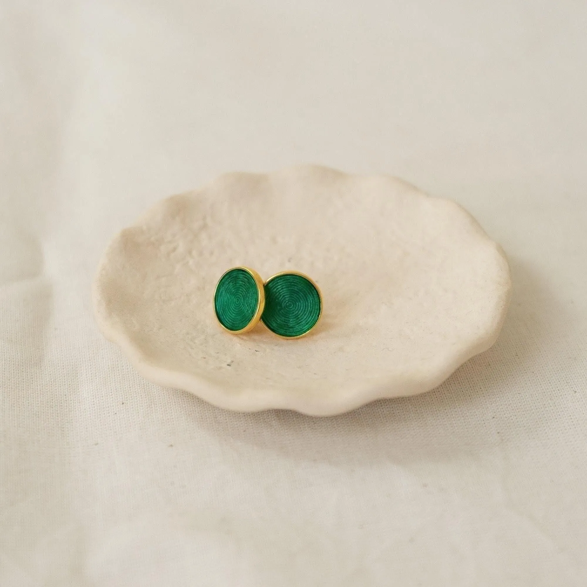 Gold Purple/Turquoise Enamel Round Disc Stud Earrings