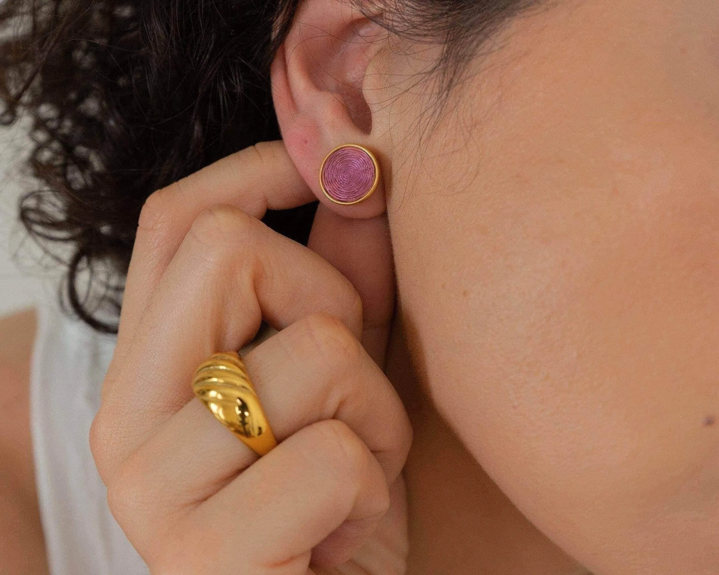 Gold Purple/Turquoise Enamel Round Disc Stud Earrings