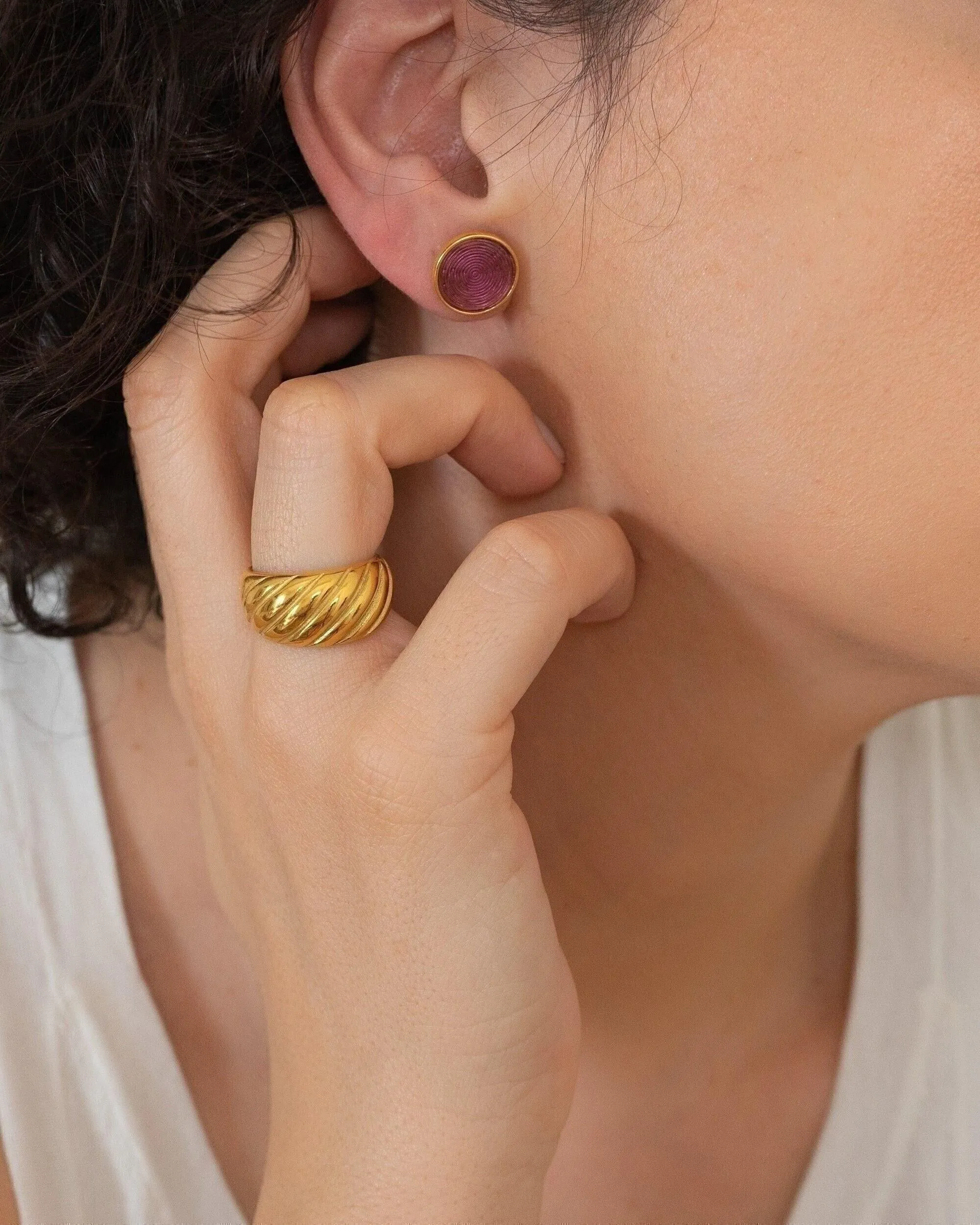 Gold Purple/Turquoise Enamel Round Disc Stud Earrings