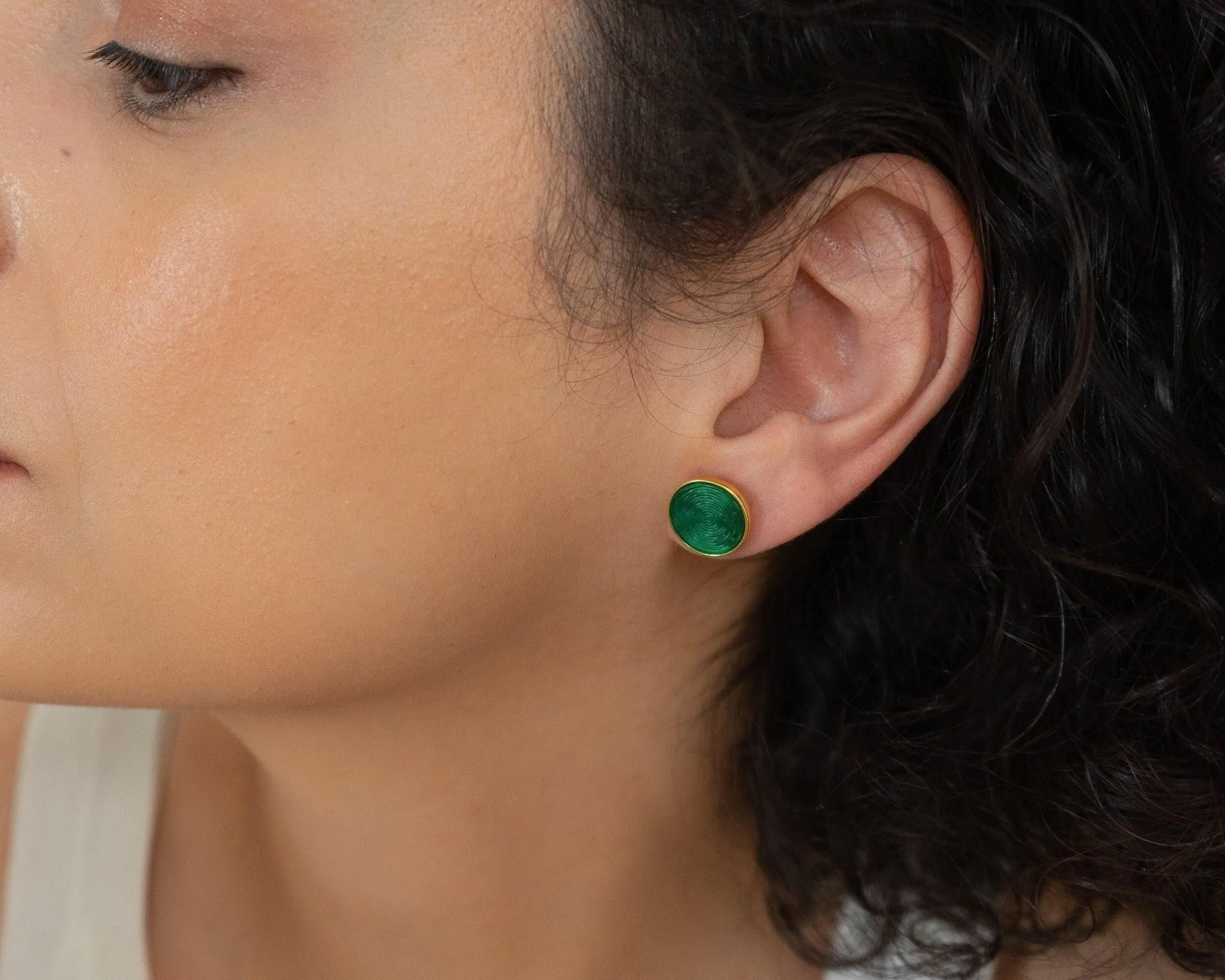 Gold Purple/Turquoise Enamel Round Disc Stud Earrings