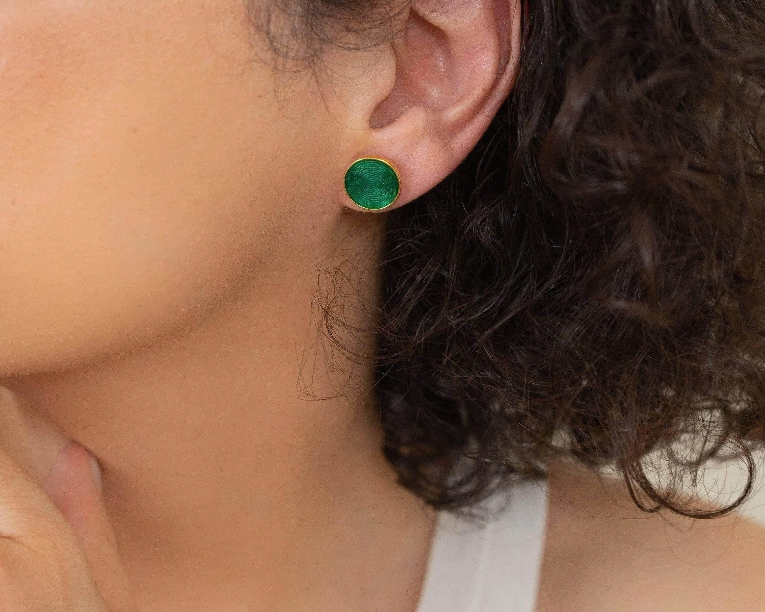 Gold Purple/Turquoise Enamel Round Disc Stud Earrings