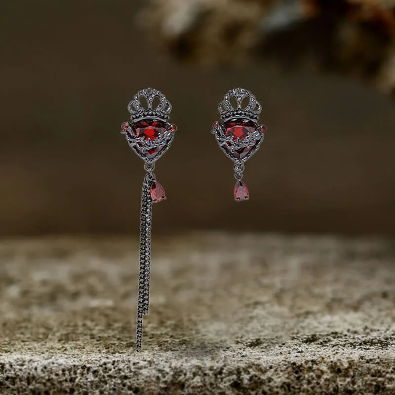 Gothic Crown Heart Chain Asymmetric Alloy Earrings