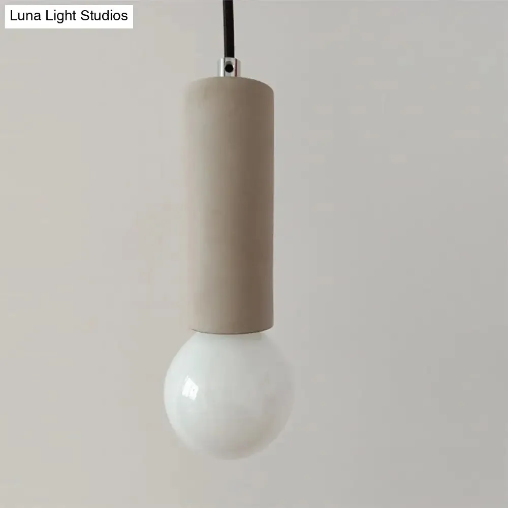 Grey Tubular Pendulum Light - Simplicity 1-Light Bedside Pendant with Open Bulb Design