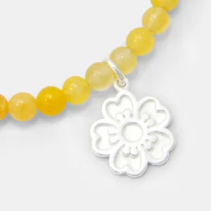 Guinea Flower on Golden Jade Beaded Bracelet