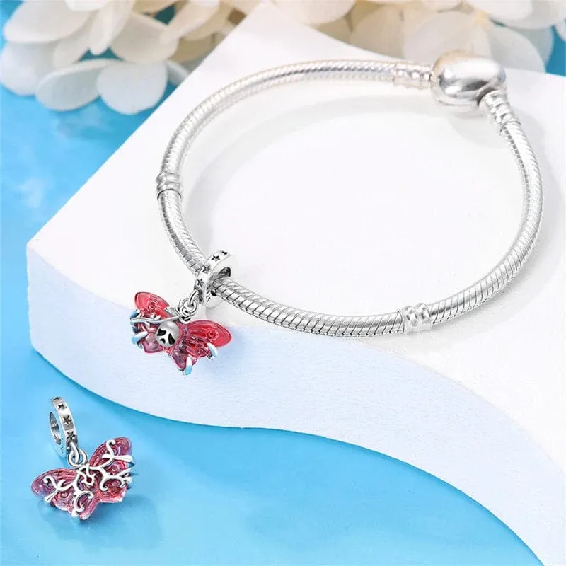 Halloween Pink Skull Butterfly Dangle Charm