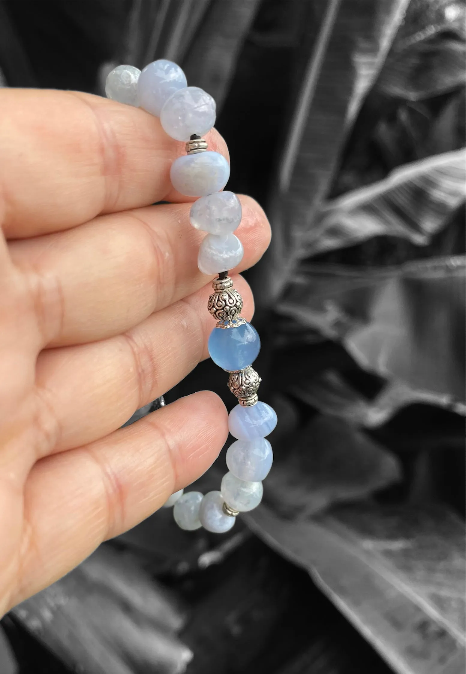 Handcrafted Blue Lace Agate and Blue Chalcedony Bracelet