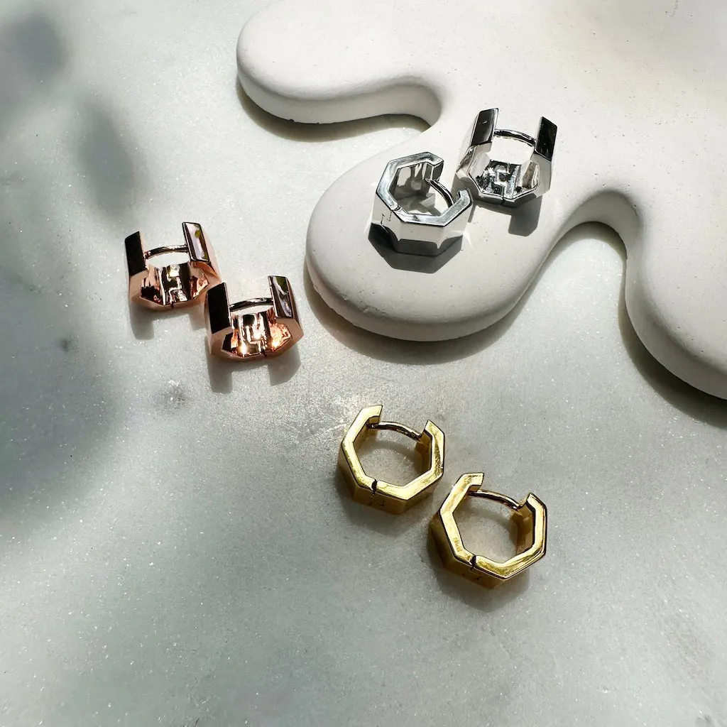 Hexagon Huggie Hoops